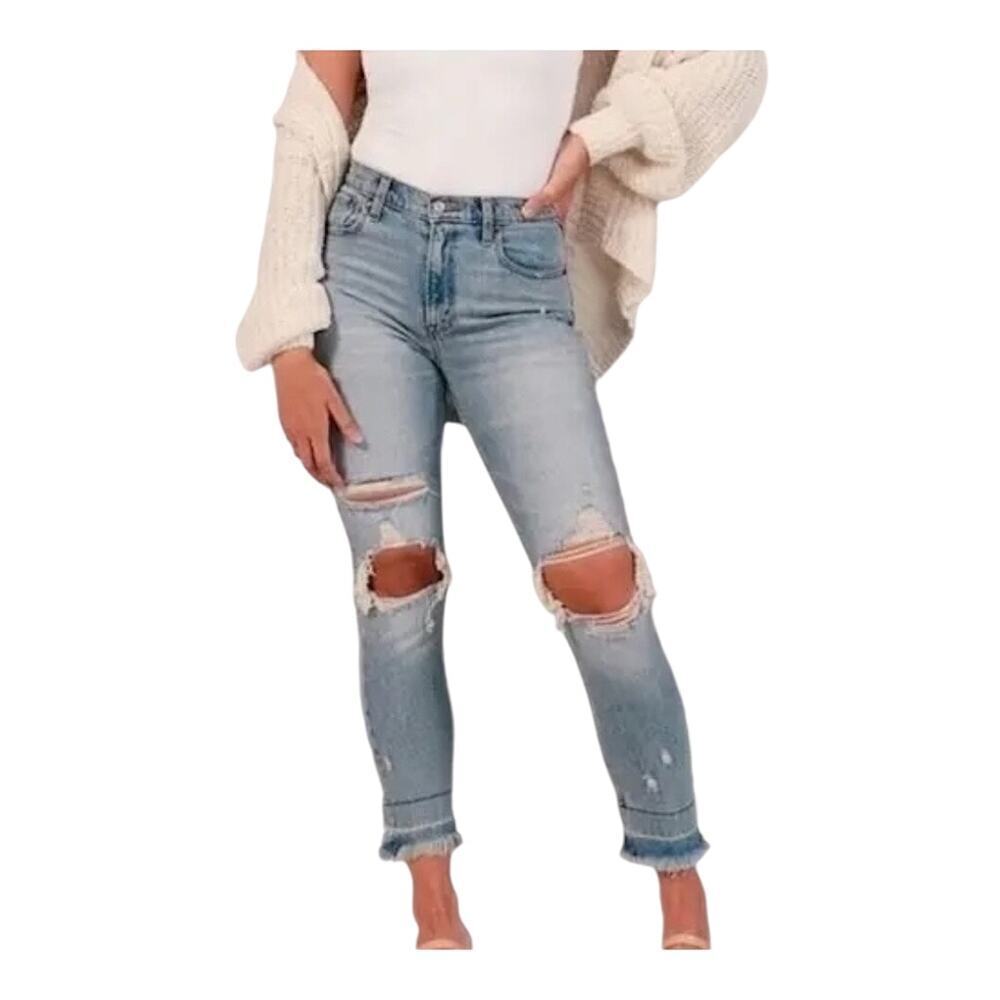 NWT Abercrombie & Fitch Light Ripped Distressed the mom jeans high-rise …